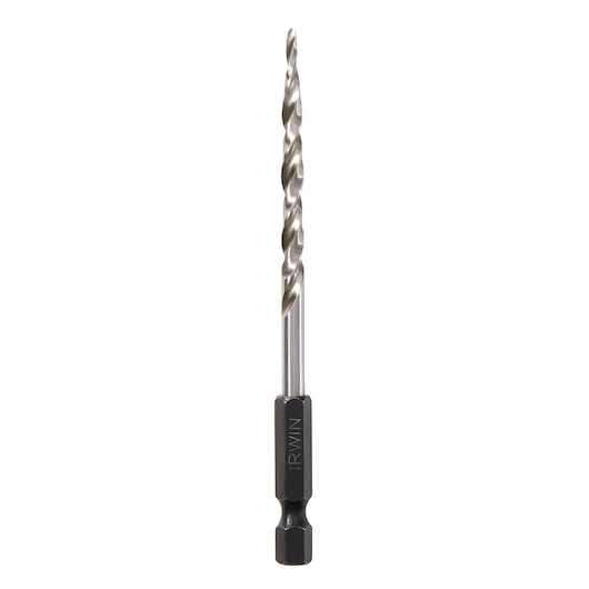 Front view of IRWIN hex shank drill bit, SKU 1882788, with silver twisted shaft and black base on white background.