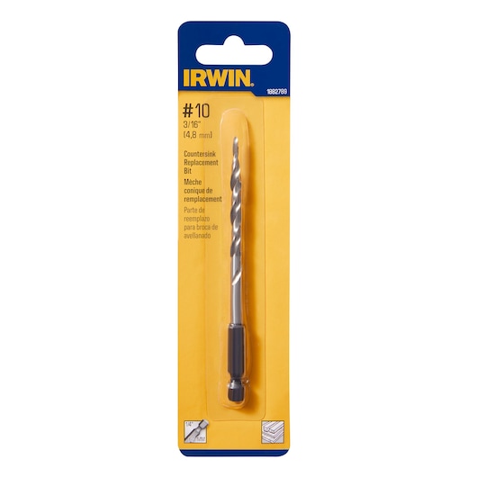IRWIN 1882789 countersink replacement bit in retail packaging, front angle on white background.