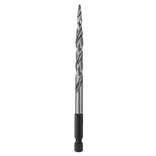 Photo of IRWIN spiral screw extractor, silver and black, SKU 1882791, drill bit type, front angle on white background.