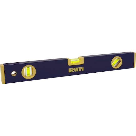 IRWIN 1884601 blue and yellow spirit level photography, angled on white background.