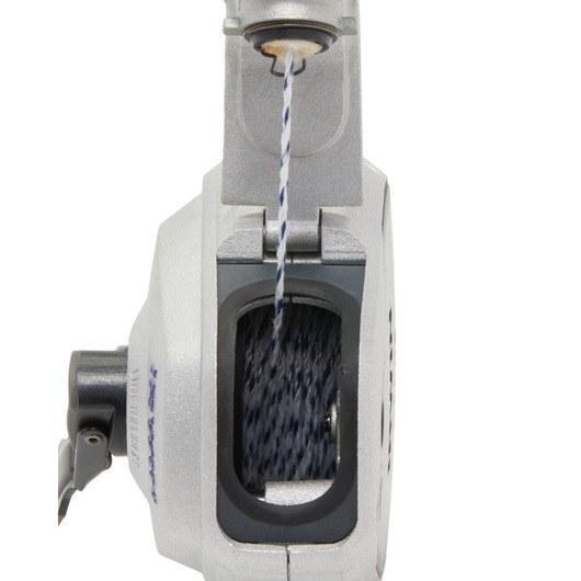 IRWIN 1932890 chalk line reel with blue and white cord, top view on white background.