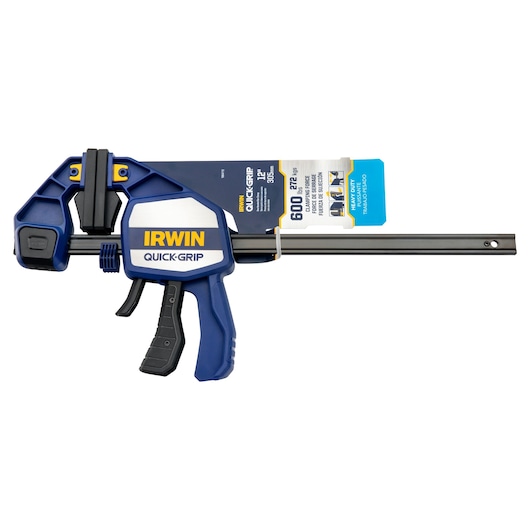 IRWIN QUICK-GRIP bar clamp 1964712, blue and black, side view on white background.
