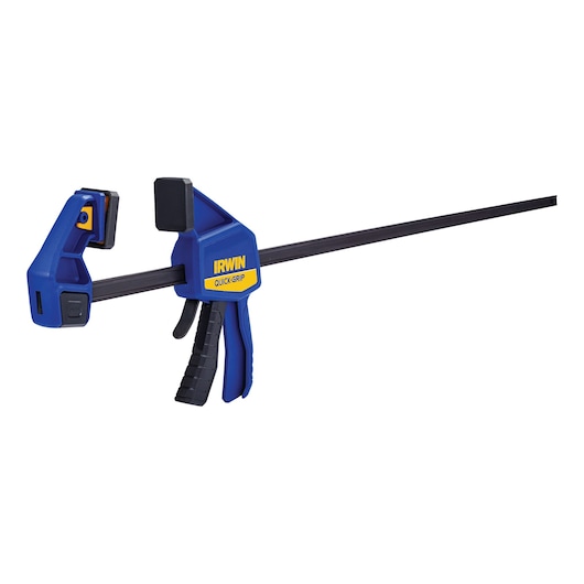 IRWIN bar clamp with quick-grip handle, blue and black color, angled view, SKU 1964741