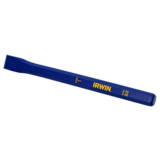 IRWIN 1992558 blue cold chisel, 25mm width, angled view on white background.