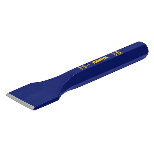 IRWIN 1992668 blue cold chisel with beveled edge, 4.5 mm, side angle on white background.
