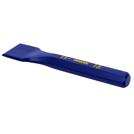 IRWIN 1992668 blue flat chisel hand tool, angled product photo on white background.