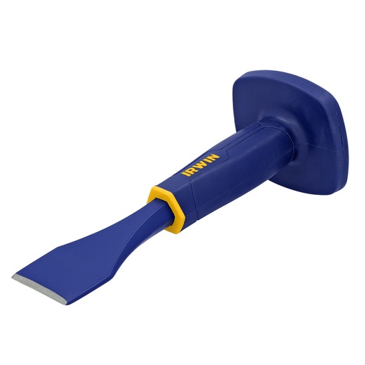 IRWIN 1992679 blue and yellow hand chisel tool, angled view on white background.
