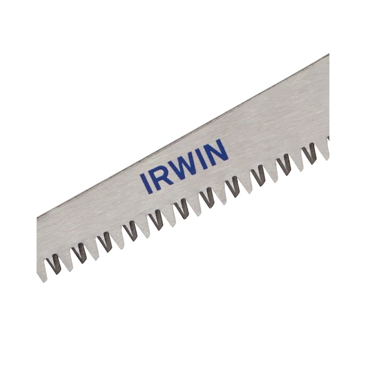 Photo of IRWIN saw blade with sharp teeth, close-up angle, SKU 2014100.