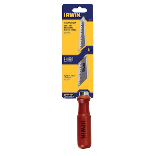 IRWIN jab drywall saw with hardwood handle, bi-ground teeth, and rigid blade, SKU 2014102, front view on white background.