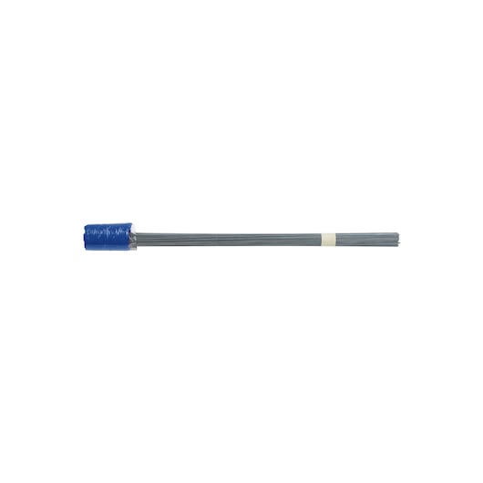 IRWIN 2034206 welding rods bundle with blue and white bands, side angle on white background.