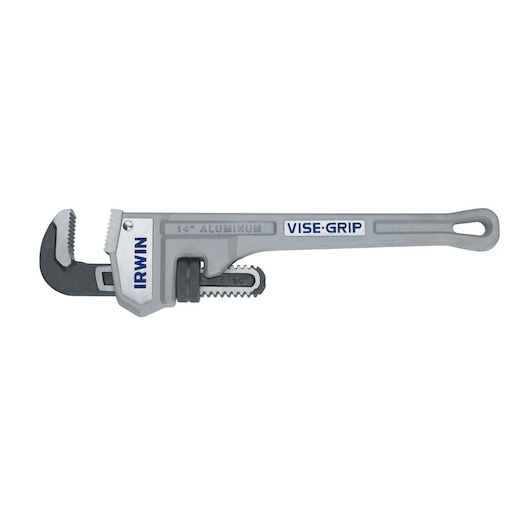 IRWIN 2074124 aluminum pipe wrench, VISE-GRIP branding, left side view on white background.