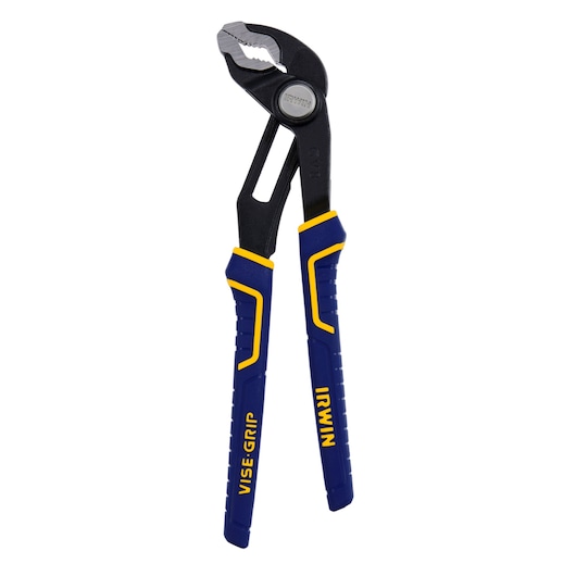 IRWIN pliers 2078108 with blue and yellow handles, angled front view on white background.