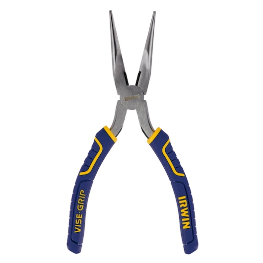 IRWIN long nose pliers with blue and yellow grips, SKU 2078218, front view on white background.