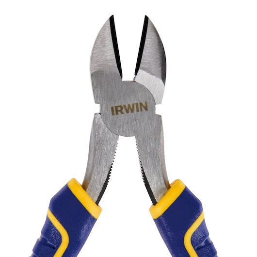IRWIN diagonal cutting pliers 2078306 with blue and yellow handles, front angle on white background.