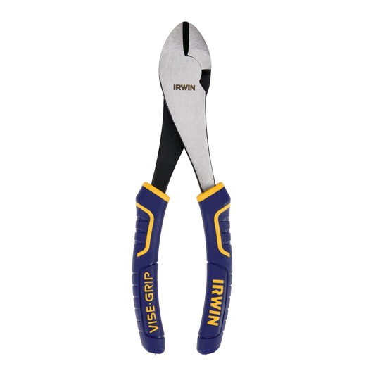 IRWIN 2078307 diagonal cutting pliers with blue and yellow VISE-GRIP handles, front angle on white background.