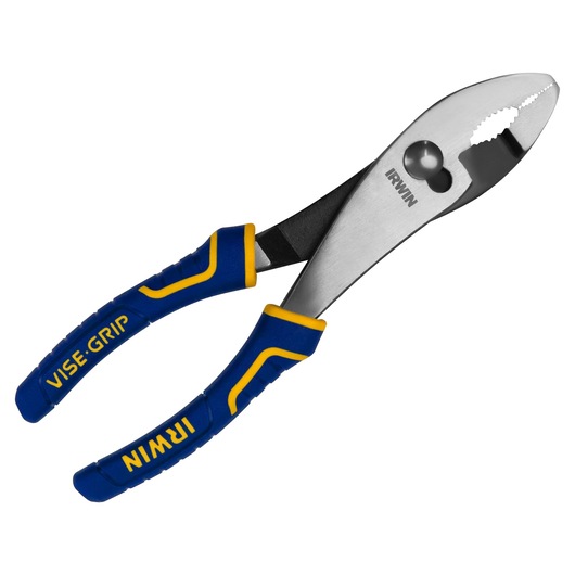 Photo of IRWIN 2078408 adjustable pliers with blue and yellow VISE-GRIP handles on white background.