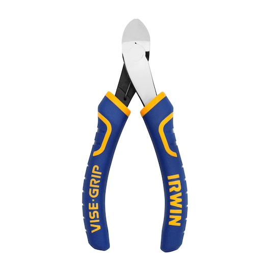 IRWIN 2078925 diagonal cutting pliers with blue and yellow VISE-GRIP handles, front angle on white background.