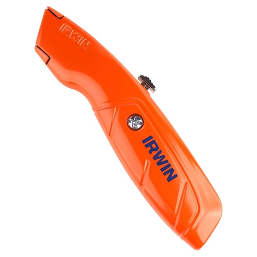IRWIN orange safety knife, SKU 2082300, side angle on white background.
