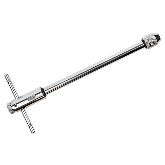 IRWIN 21210 T-handle tap wrench, silver metal, side angle on white background.