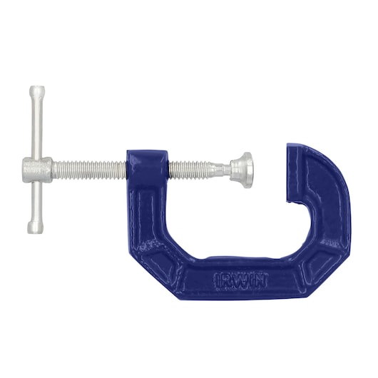 IRWIN C-clamp 225101ZR, blue cast body with silver screw, studio angle on white background.