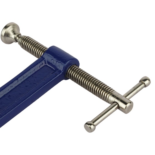 IRWIN blue and silver C-clamp photography, SKU 225123, close-up on white background.