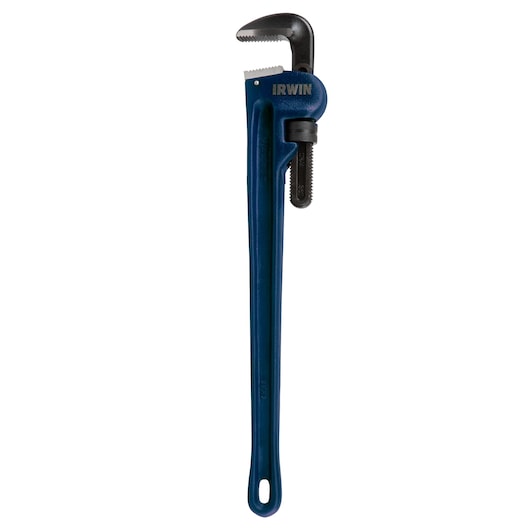 IRWIN 274107 blue pipe wrench with serrated jaws, full front view on white background.