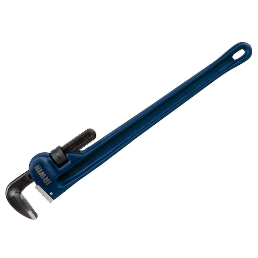 IRWIN 274107 blue pipe wrench with serrated jaws, angled view on white background.