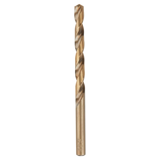 IRWIN 3016018 gold-tone twist drill bit, straight shank, front angle, on white background.