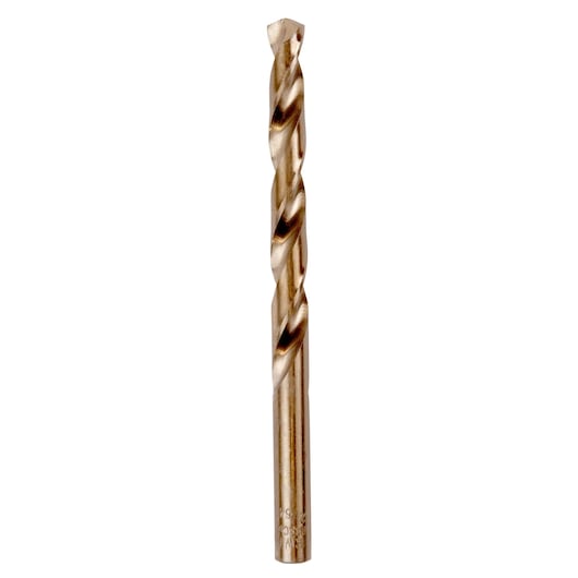 Photo of IRWIN 3016021 cobalt drill bit, gold-tone finish, straight-on angle, white background.