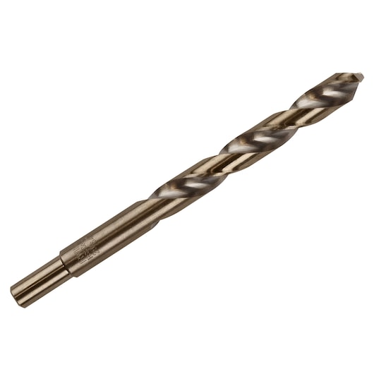 Photo of IRWIN 3016029 metal twist drill bit, gold finish, shown at an angle on white background.
