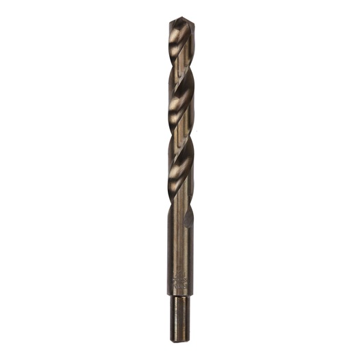IRWIN 3016032 metal drill bit, bronze finish, spiral flute, upright angle on white background.