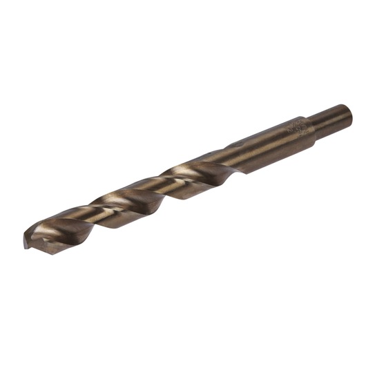 IRWIN 3016032 metal drill bit, bronze finish, spiral flute, side angle on white background.