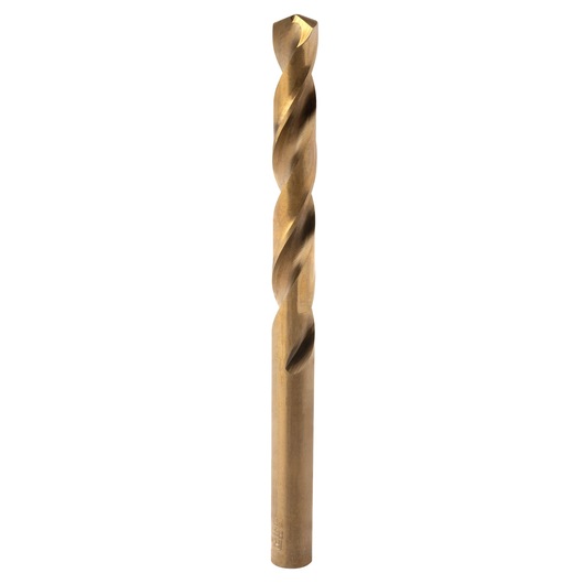 IRWIN 3016125 gold metallic drill bit, straight shank, photography, front angle on white background.