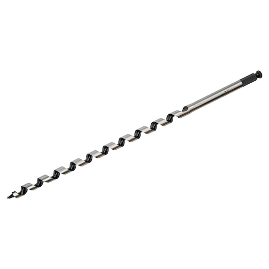 IRWIN auger drill bit 3043007B, silver and black, side angle on white background.