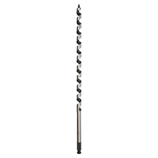 IRWIN 3043007B long steel auger drill bit with spiral flute, photographed upright on white background.