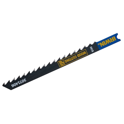 IRWIN wood cutting saw blade with sharp teeth, black and blue, SKU 3071406, product photo on white.