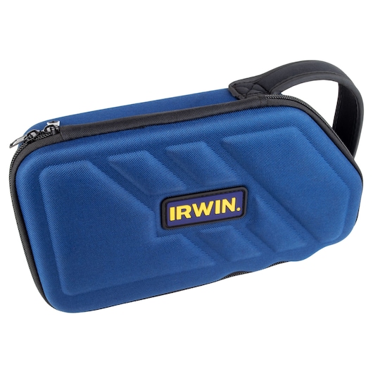 IRWIN 3073002 blue hard-shell zippered carrying case with black handle, front angle, tool storage category.