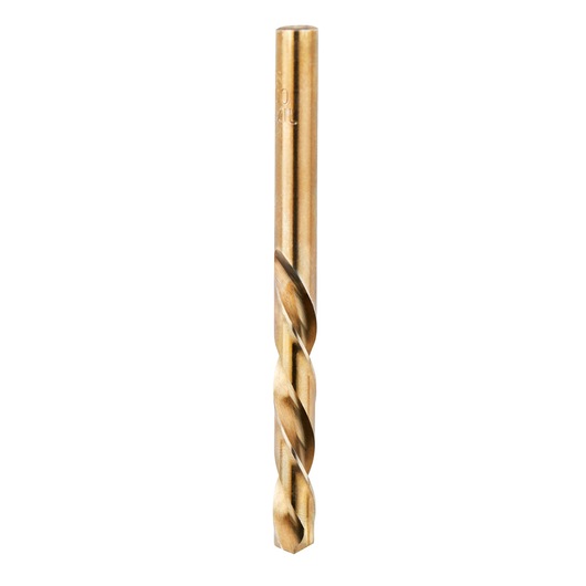 IRWIN 31520 gold twist drill bit, straight-on angle, photography on white background.