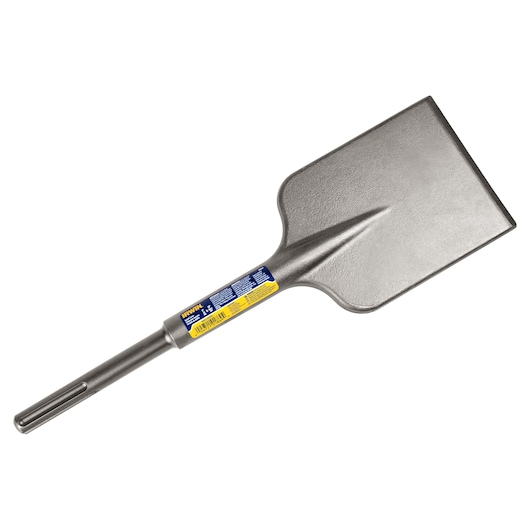 IRWIN 332015 wide flat spade SDS chisel, silver metal, shown at angle on white background.