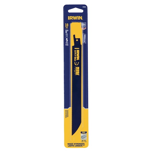 IRWIN reciprocating saw blade 18 TPI 8 inch 5 pack SKU 372818P5 front view on white background