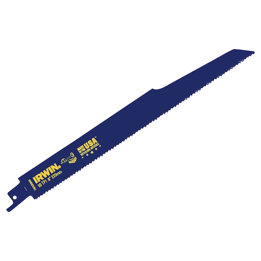 IRWIN blue reciprocating saw blade, straight angle, 10 TPI, SKU 372960, white background.