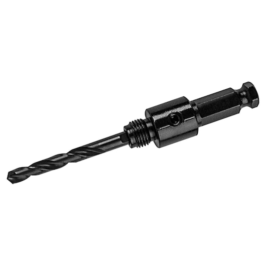 IRWIN 373002 black hex shank drill bit arbor, side angle on white background.