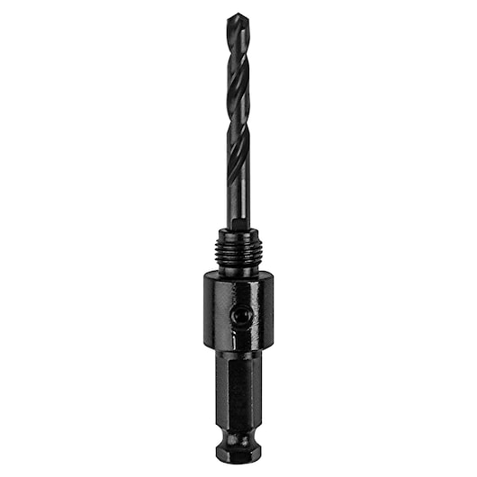 Photo of IRWIN 373002 drill bit arbor with hex shank and threaded end, shown upright on white background.
