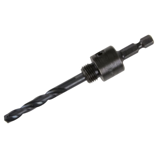IRWIN 373005 drill bit arbor with hex shank and spiral flute, side angle on white background.
