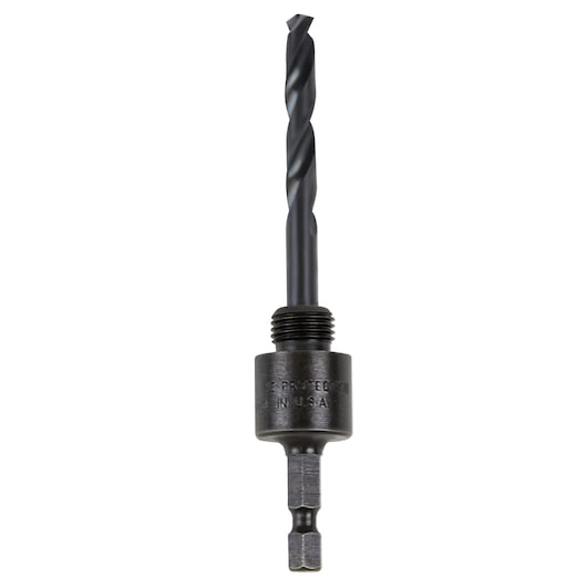 Photo of IRWIN 373005 drill bit with hex shank, black finish, shown vertically on white background.