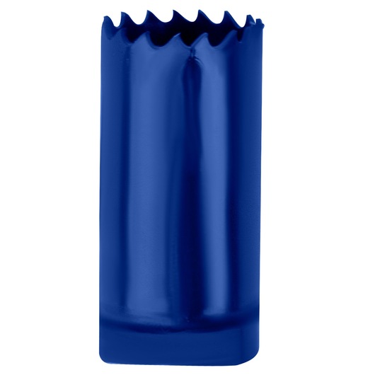 IRWIN 373130BX blue bi-metal hole saw with sharp teeth, front angle on white background.