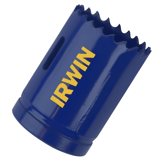 IRWIN hole saw 373170BX, blue metal, side angle photo on white background.
