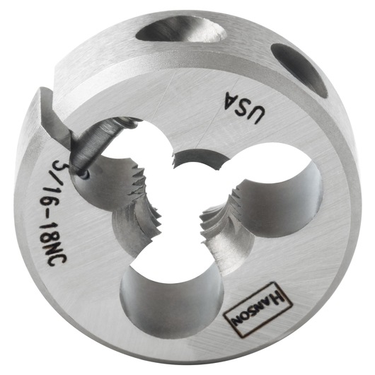 IRWIN 3827 round metal threading die, close-up view on white background.