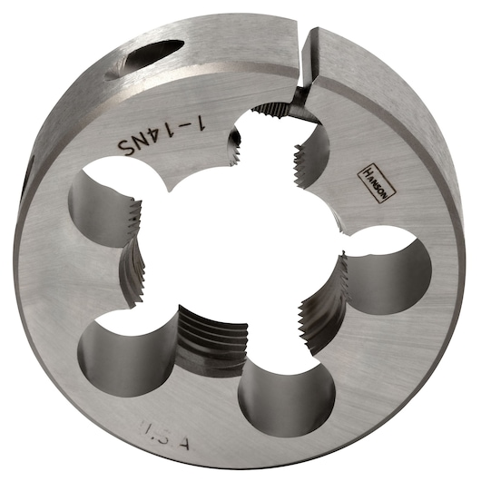 IRWIN round steel threading die, SKU 4267, close-up photo on white background.