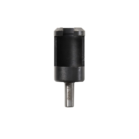 IRWIN 43910 black and silver hole saw, front angle, metal cutting accessory.